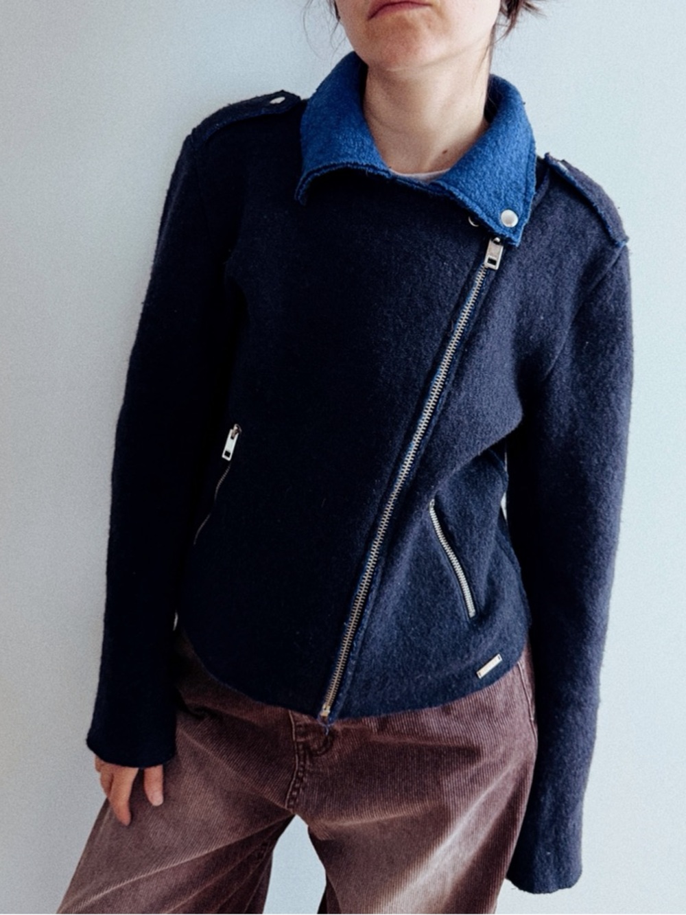 Diesel Wool Blend Moto Jacket – Navy/Royal Blue – Size M